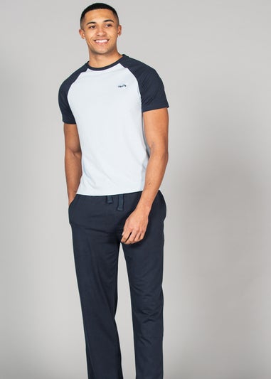 Tokyo Laundry Blue Cotton 2-Piece Raglan Top and Jersey Bottoms Set