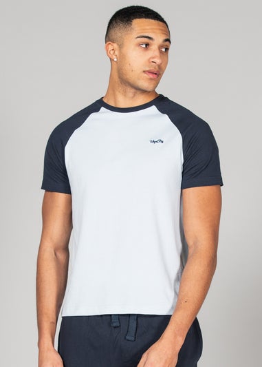 Tokyo Laundry Blue Cotton 2-Piece Raglan Top and Jersey Bottoms Set