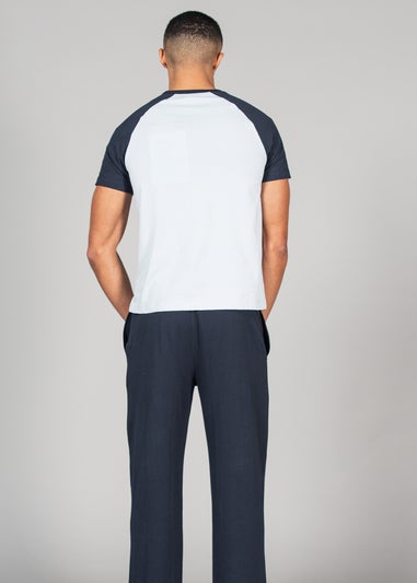 Tokyo Laundry Blue Cotton 2-Piece Raglan Top and Jersey Bottoms Set