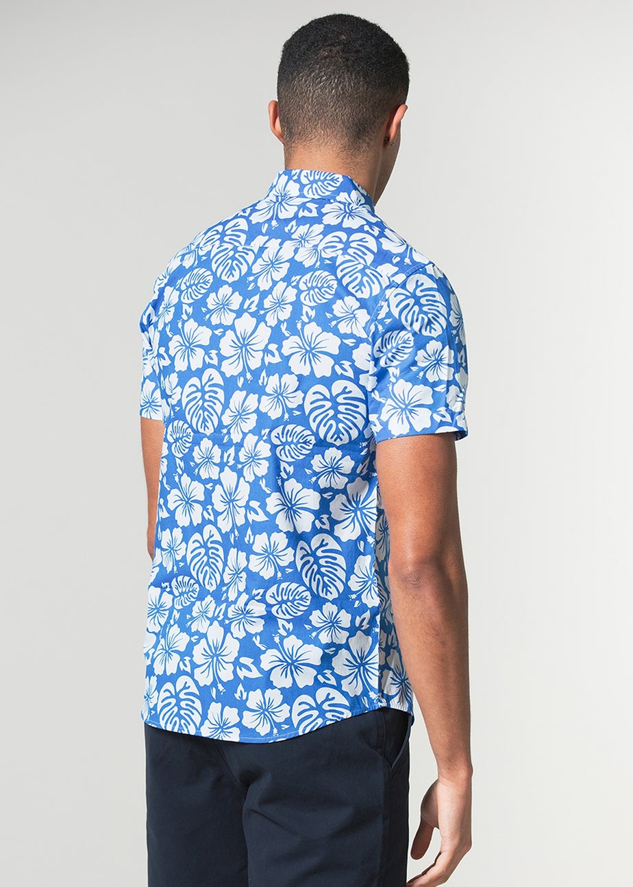 Tokyo Laundry Blue Cotton Short Sleeve Button-Up Printed Shirt