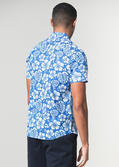 Tokyo Laundry Blue Cotton Short Sleeve Button-Up Printed Shirt