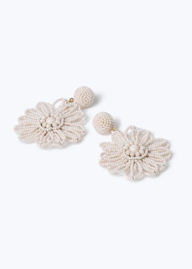 White Bead Flower Drop Earring