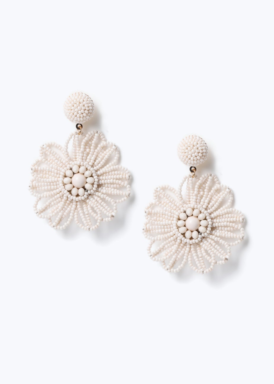 White Bead Flower Drop Earring