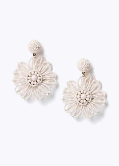 White Bead Flower Drop Earring
