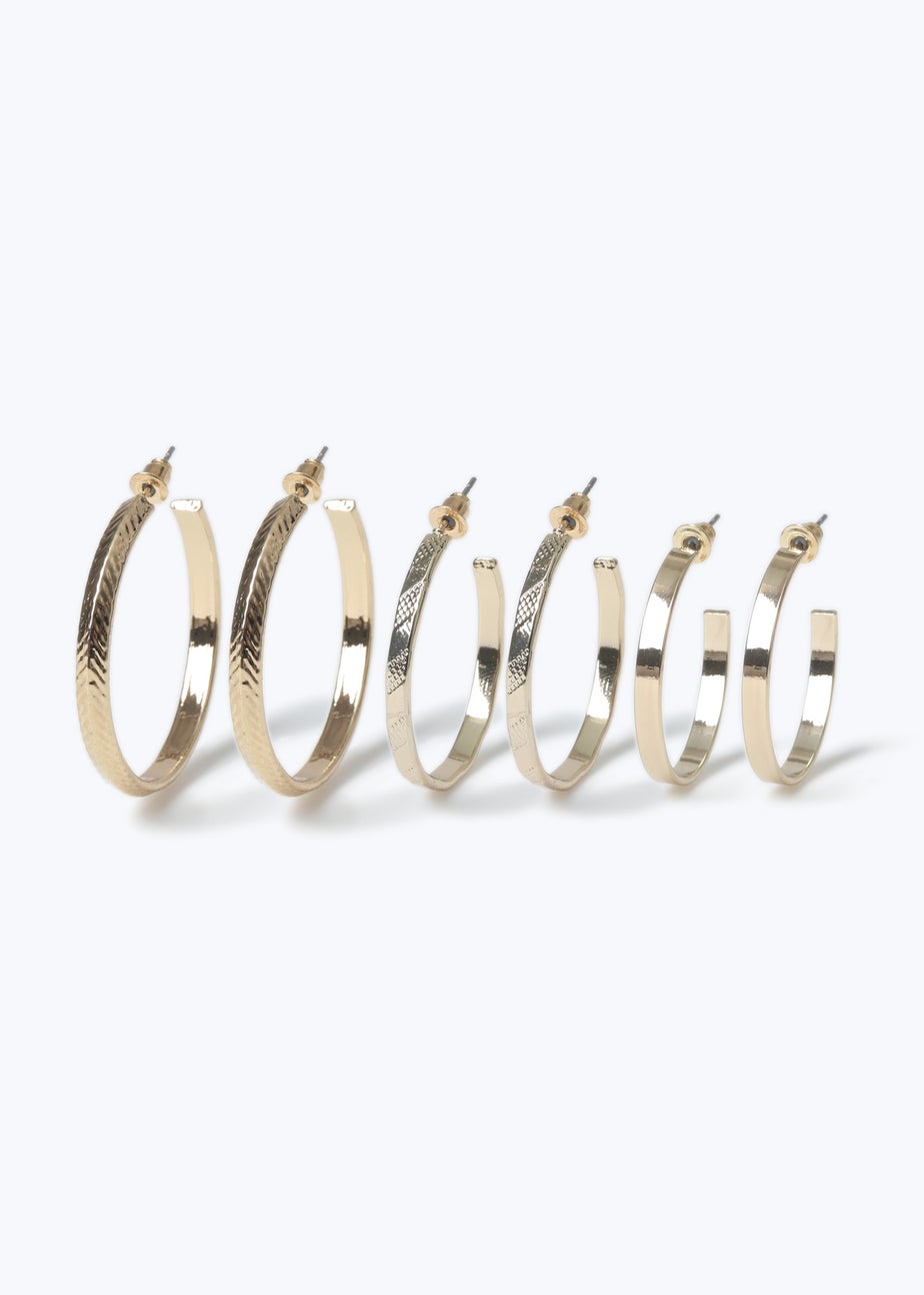 Muse 3 Pack Gold Textured Hoop Earrings