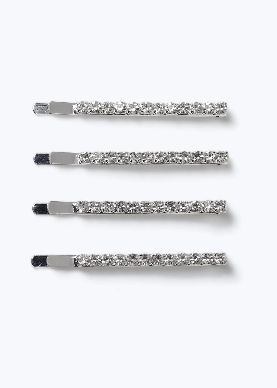 Muse 4 Pack Silver Diamante Hair Slides