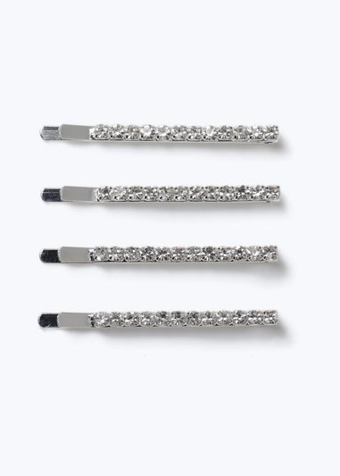 Muse 4 Pack Silver Diamante Hair Slides