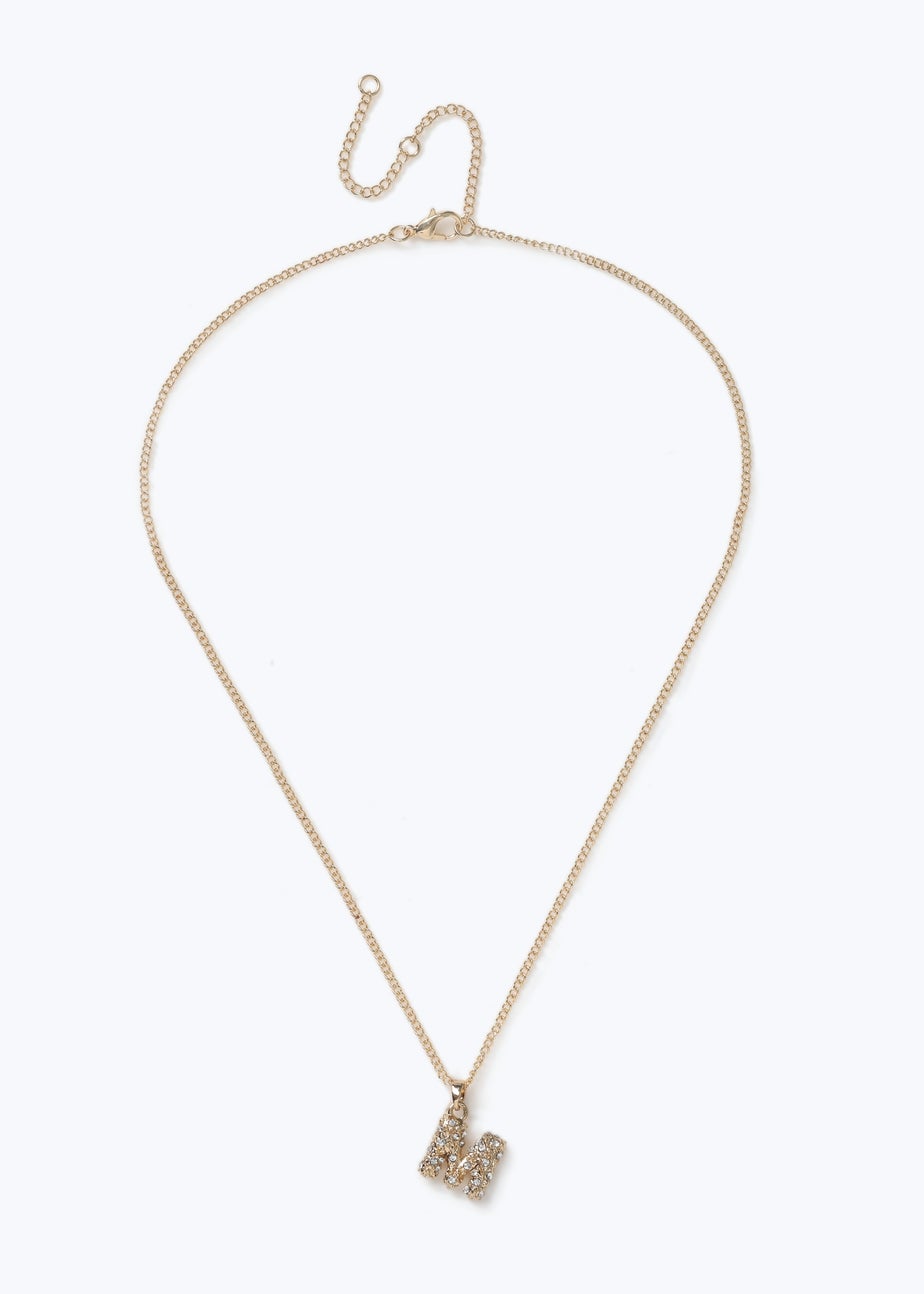 Muse Pave Puff "M" Initial Necklace Gold