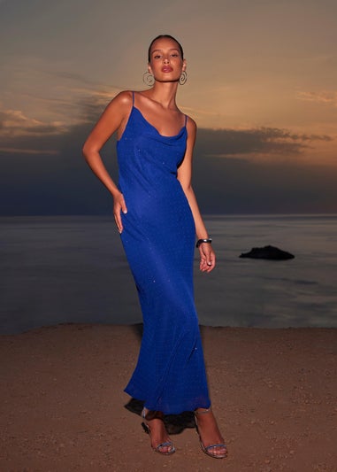 Quiz Blue Diamante Maxi Dress