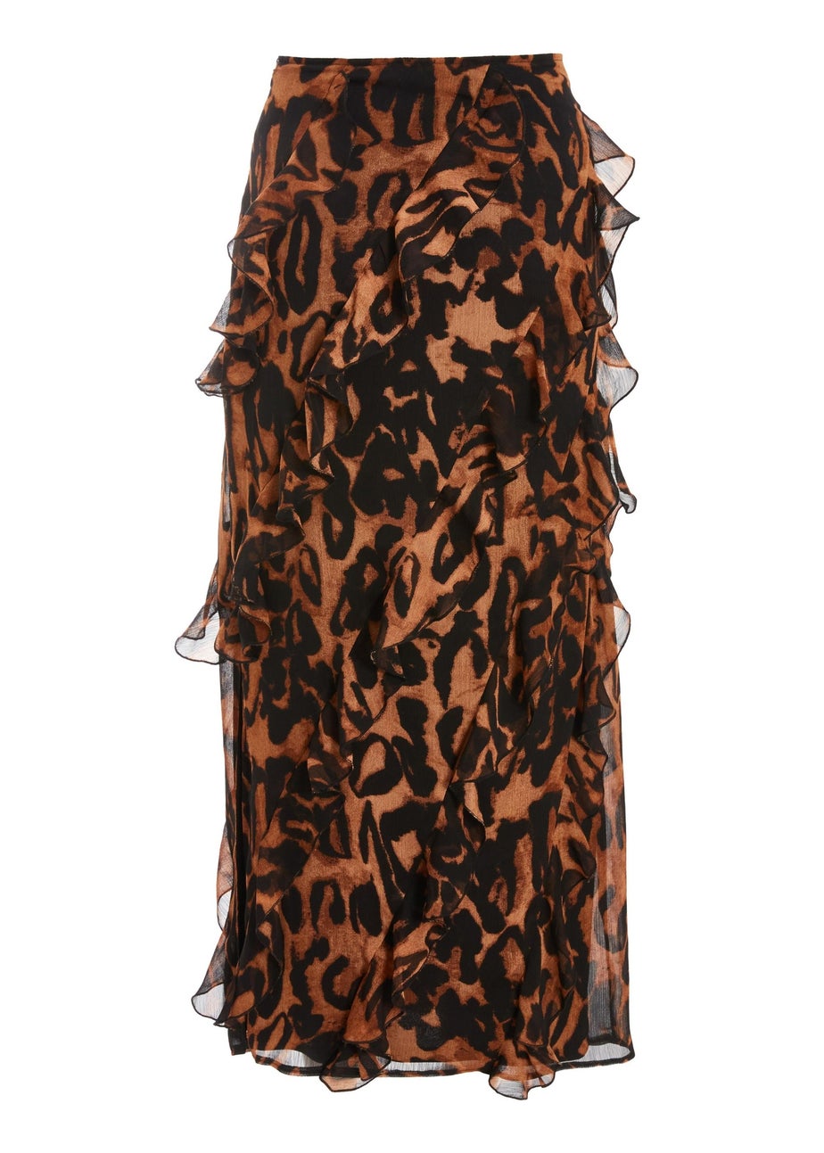 Quiz Brown Leopard Print Asymmetric Frill Maxi Skirt