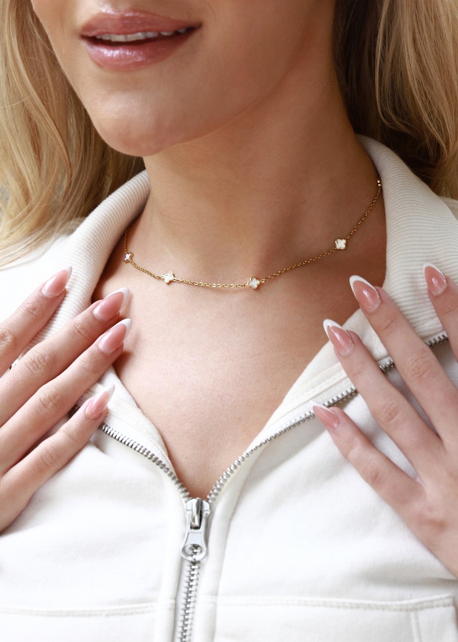 Say It With Gold & Pearl Clover Dainty Choker Necklace