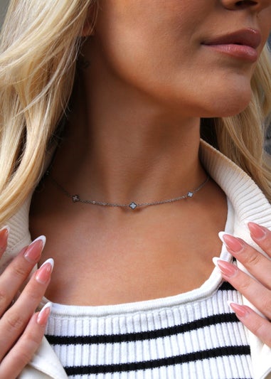 Say It With Silver & Pearl Clover Dainty Choker Necklace