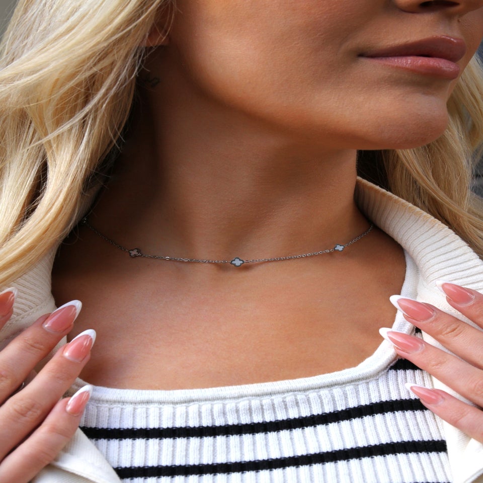 Say It With Silver & Pearl Clover Dainty Choker Necklace