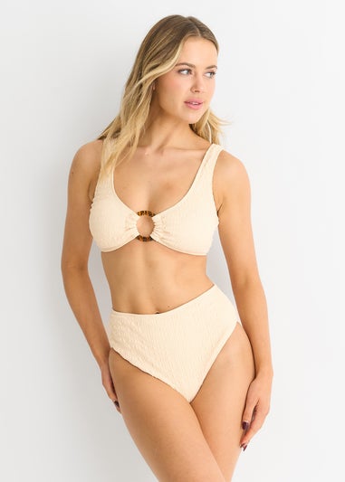 Gini London Ivory Textured Ring Detail Bikini Top