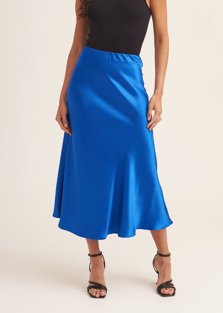 Gini London Cobalt Blue Satin Bias Cut Midi Skirt