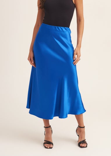 Gini London Cobalt Blue Satin Bias Cut Midi Skirt
