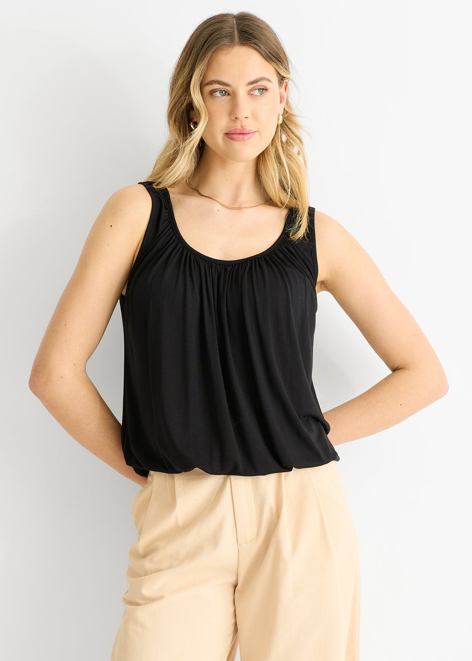 Gini London Black Round Neck Oversized Sleeveless Top