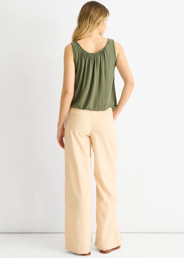 Gini London Khaki Round Neck Oversized Sleeveless Top