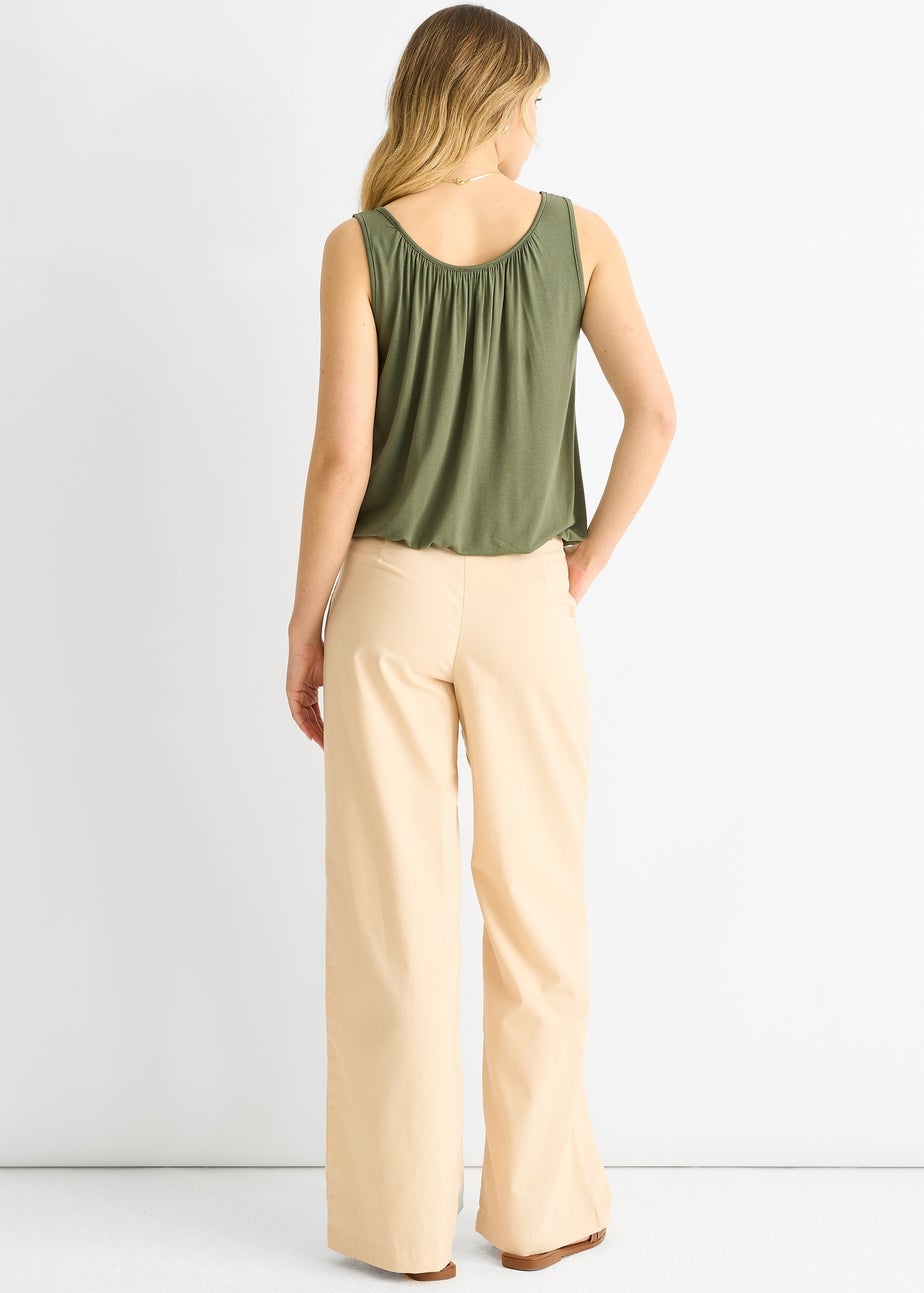 Gini London Khaki Round Neck Oversized Sleeveless Top