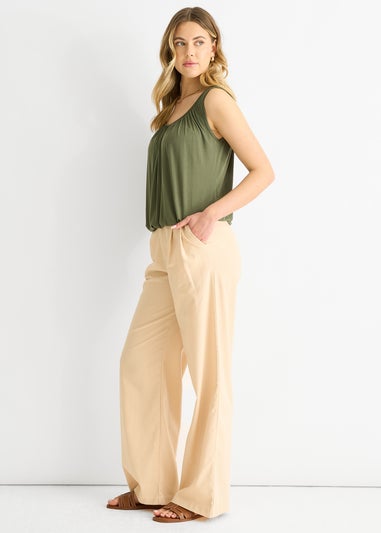 Gini London Khaki Round Neck Oversized Sleeveless Top