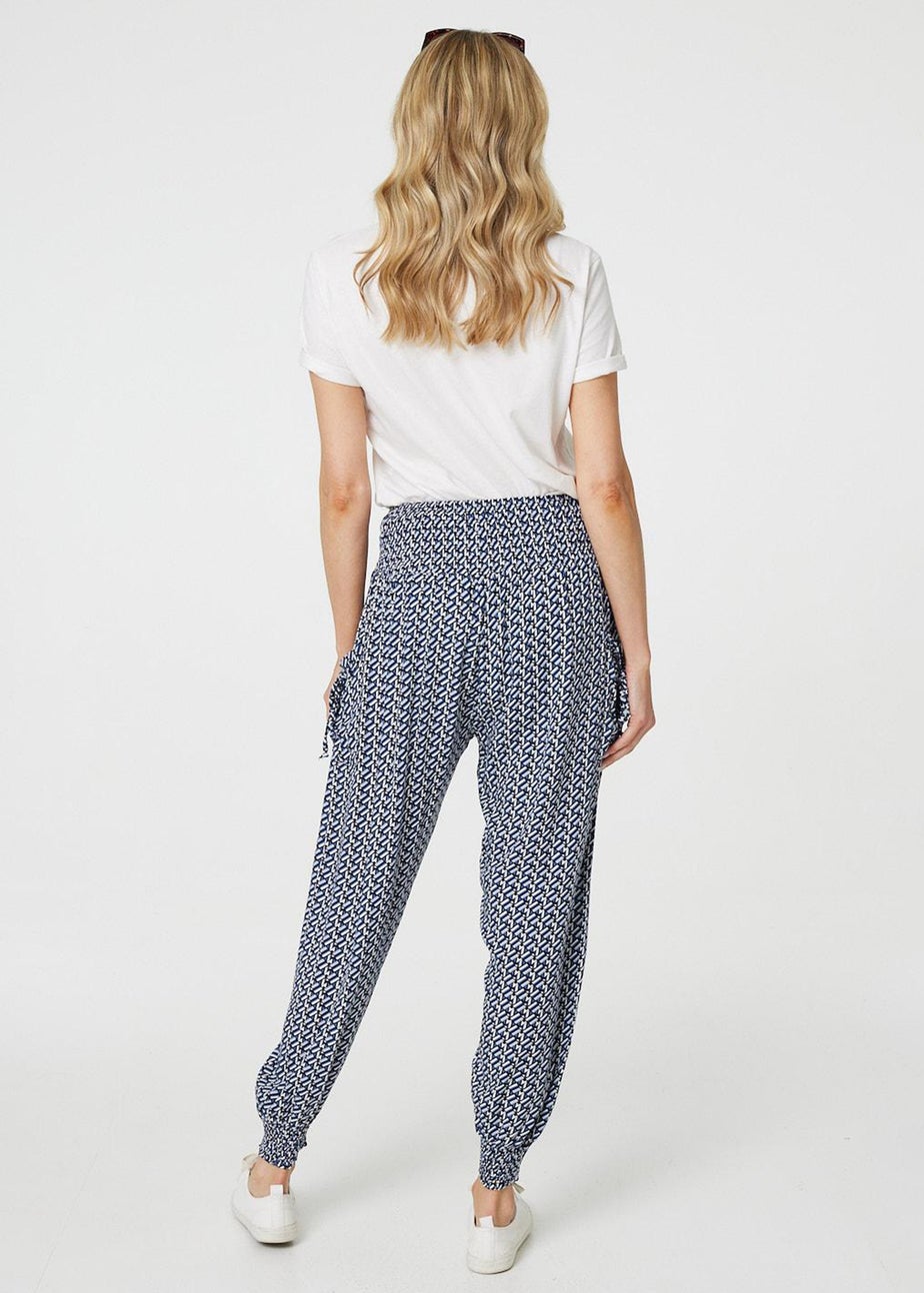 Izabel London Blue Geo Print Pocket Detail Harem Pants