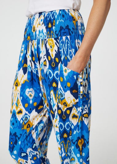 Izabel London Blue Printed High Waist Tapered Harem Pants