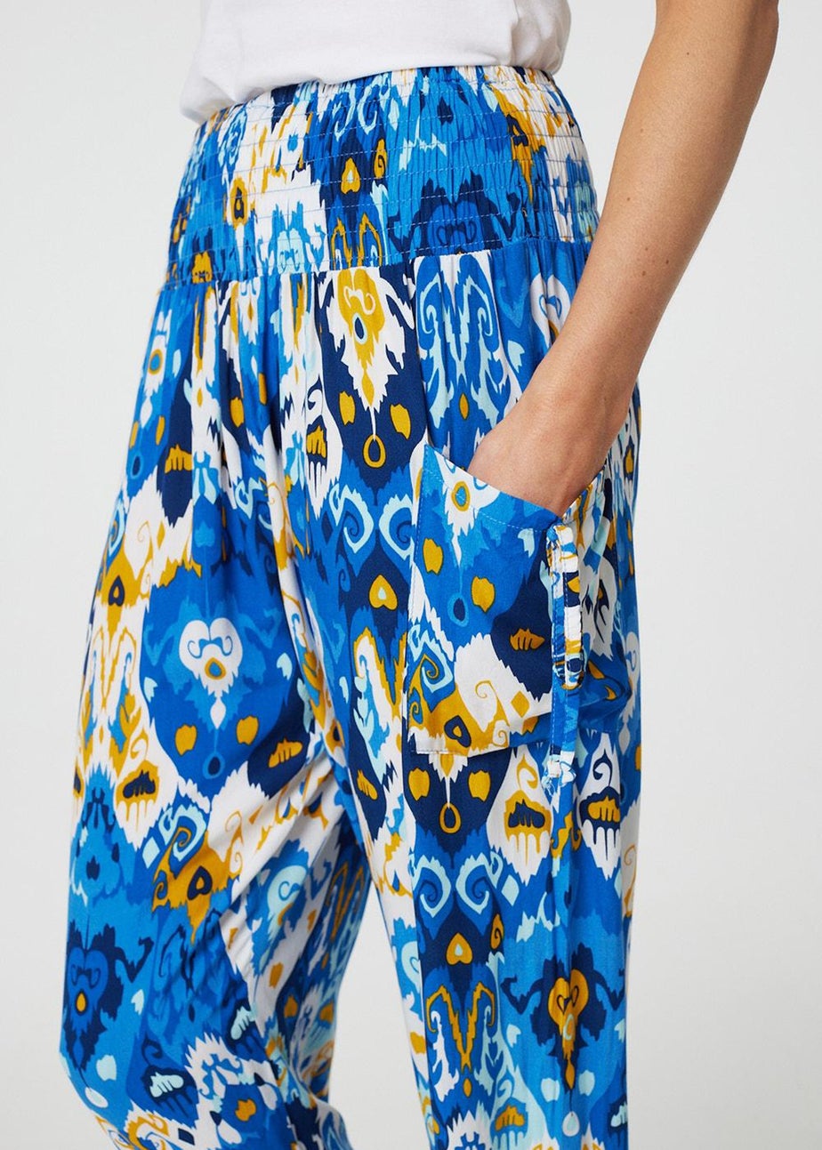 Izabel London Blue Printed High Waist Tapered Harem Pants