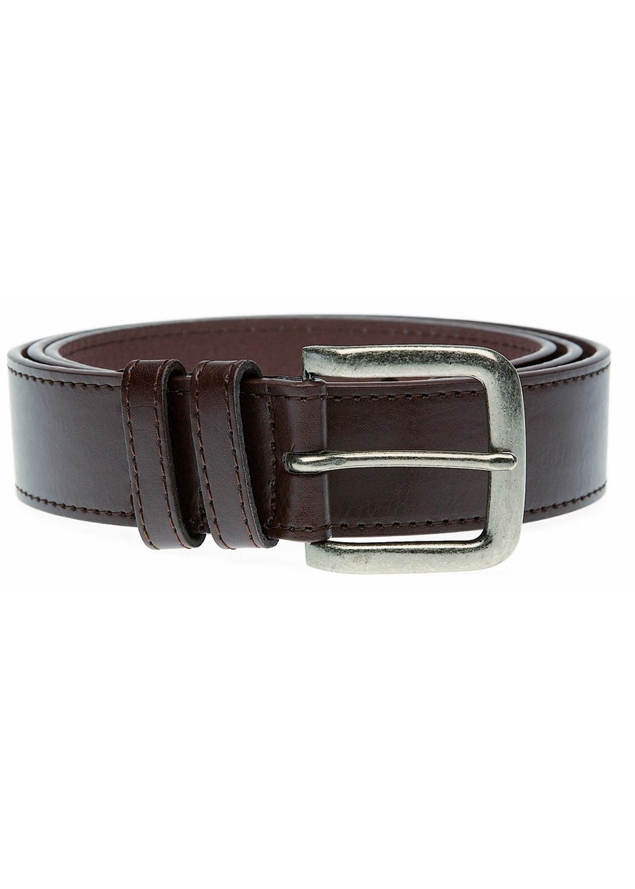Duke Brown Archie Antique Look Bonded Leather Buckle Waist Belt