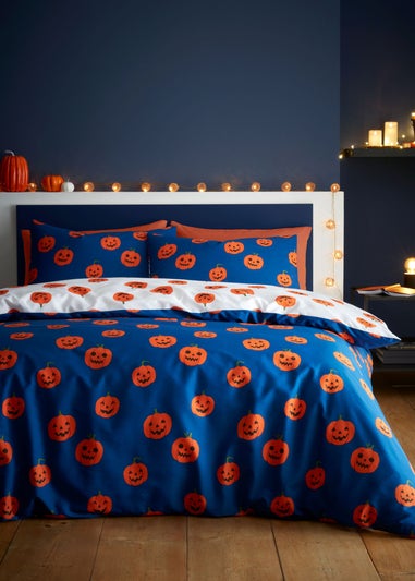Catherine Lansfield Halloween Pumpkins Reversible Duvet Cover Set