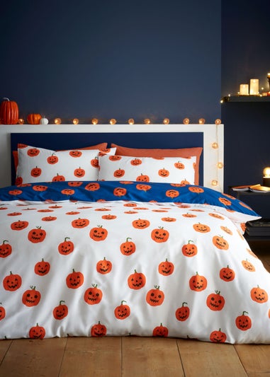 Catherine Lansfield Halloween Pumpkins Reversible Duvet Cover Set