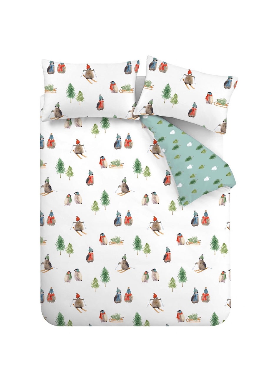 Catherine Lansfield Brushed Snowy Penguin Reversible Duvet Cover Set