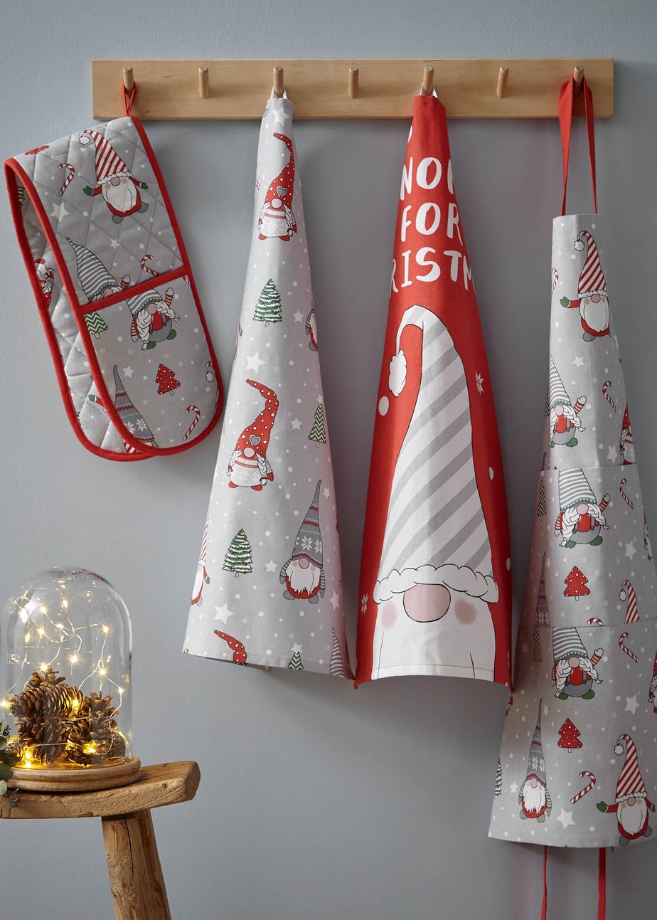 Catherine Lansfield Christmas Gnomes Cotton Kitchen Double Oven Glove