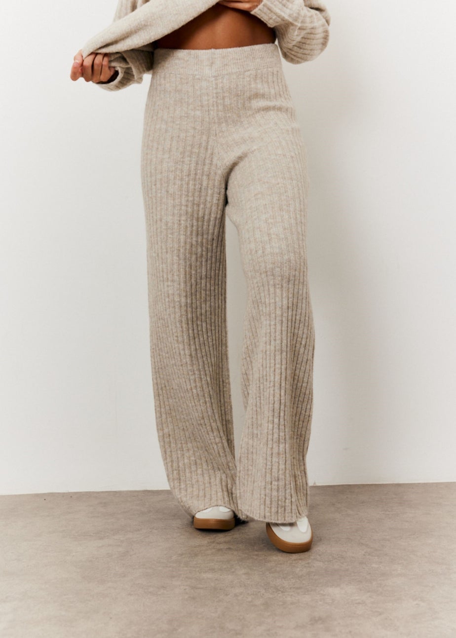 In The Style Stacey Solomon Oatmeal Wide Rib Wide Leg Knit Trousers