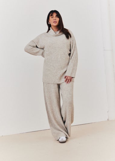 In The Style Stacey Solomon Oatmeal Wide Rib Wide Leg Knit Trousers