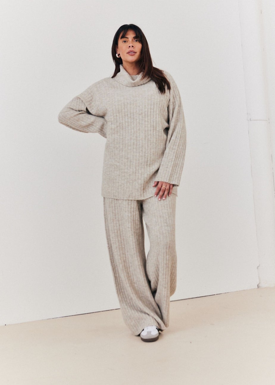In The Style Stacey Solomon Oatmeal Wide Rib Wide Leg Knit Trousers