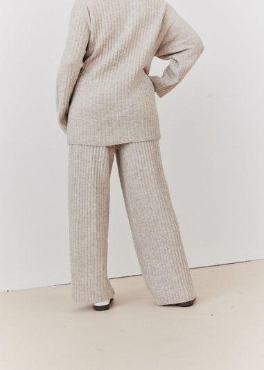 In The Style Stacey Solomon Oatmeal Wide Rib Wide Leg Knit Trousers