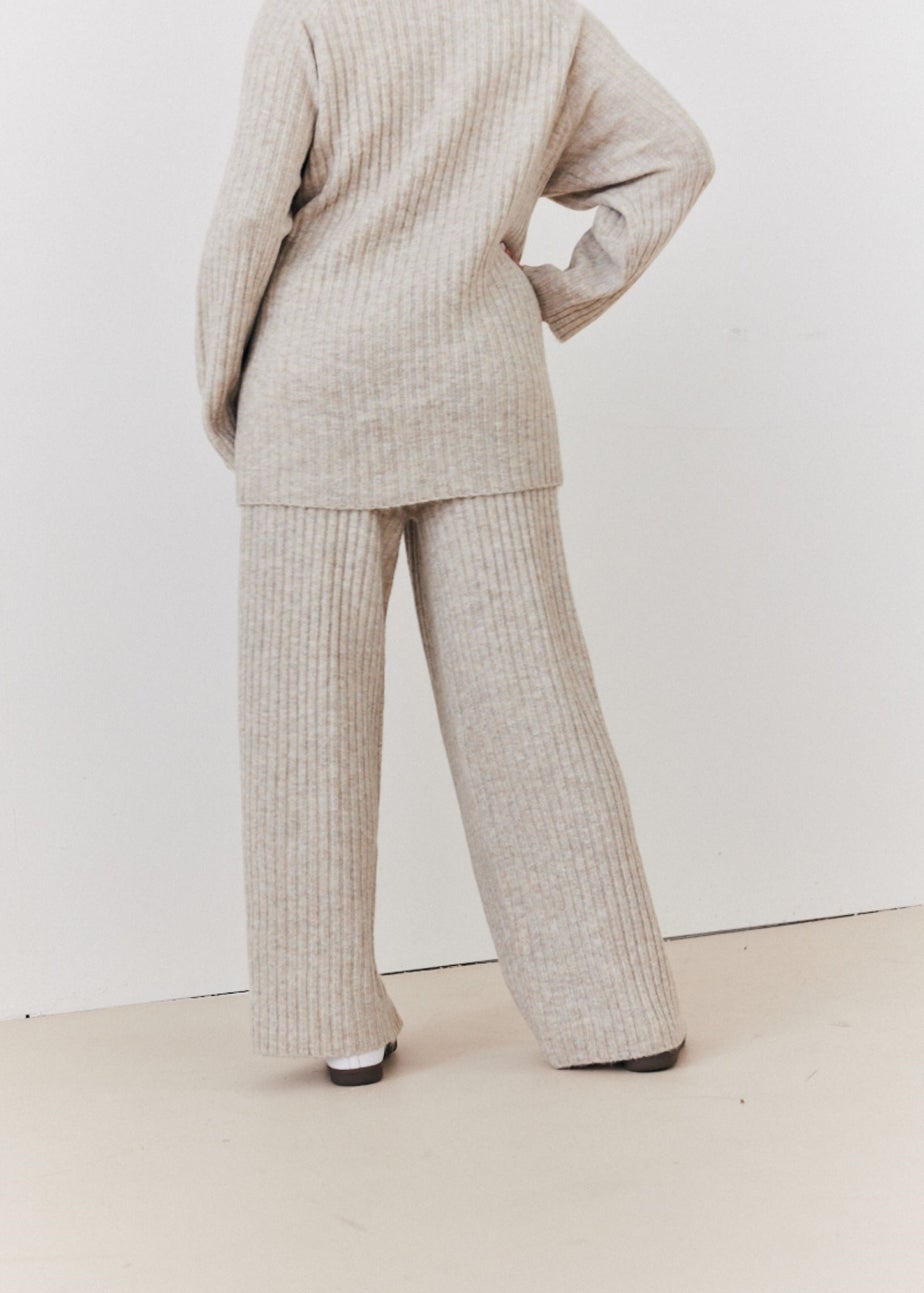 In The Style Stacey Solomon Oatmeal Wide Rib Wide Leg Knit Trousers