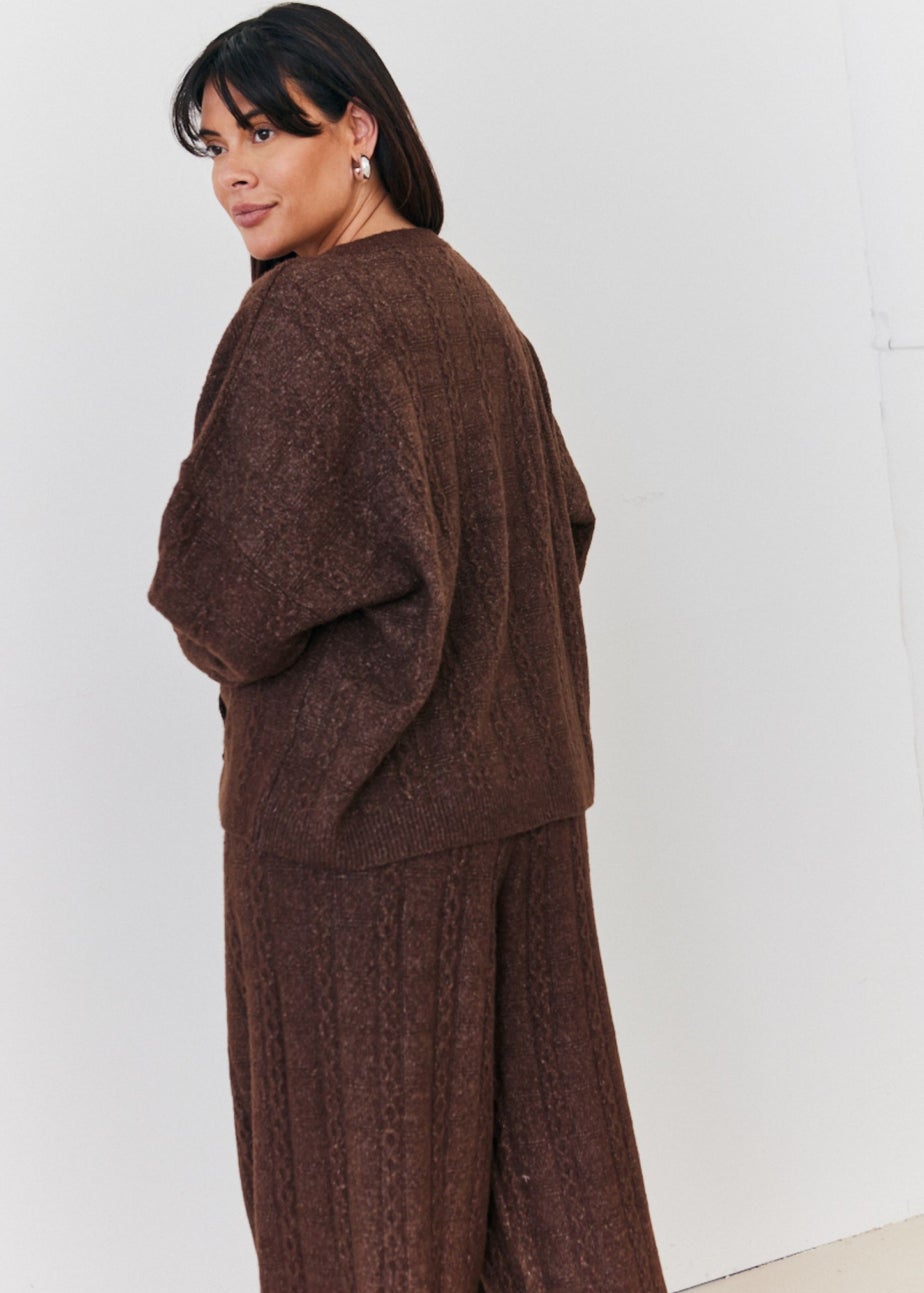 In The Style Chocolate Cable Knit Button Up Cardigan