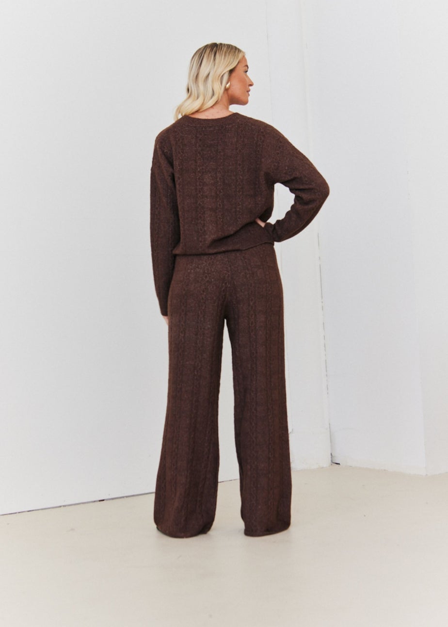 In The Style Chocolate Cable Knit Button Up Cardigan