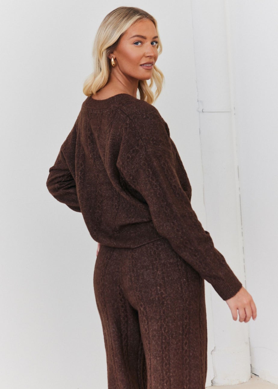 In The Style Chocolate Cable Knit Button Up Cardigan