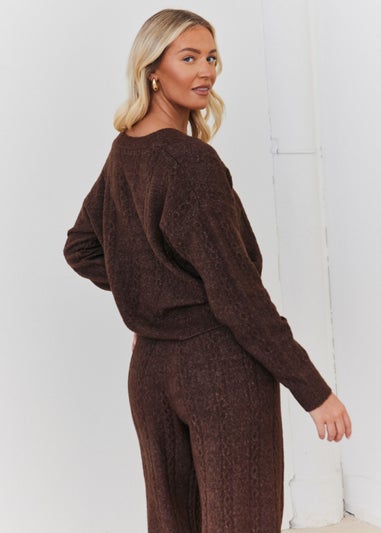 In The Style Chocolate Cable Knit Button Up Cardigan