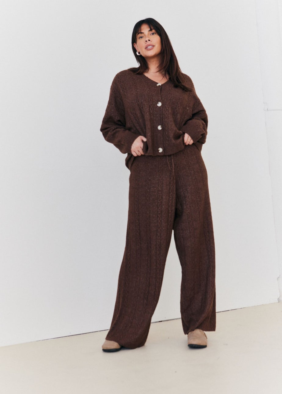 In The Style Chocolate Cable Knit Button Up Cardigan