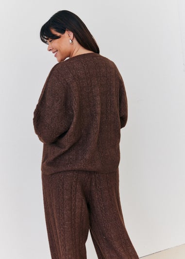 In The Style Chocolate Cable Knit Button Up Cardigan