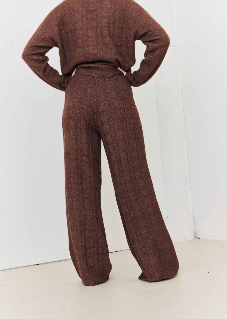 In The Style Chocolate Wide Leg Cable Knit Trousers