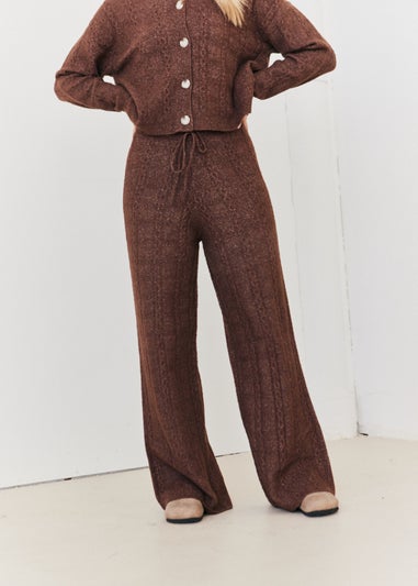 In The Style Chocolate Wide Leg Cable Knit Trousers