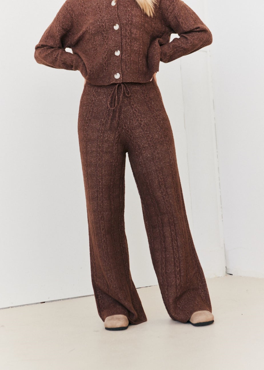 In The Style Chocolate Wide Leg Cable Knit Trousers