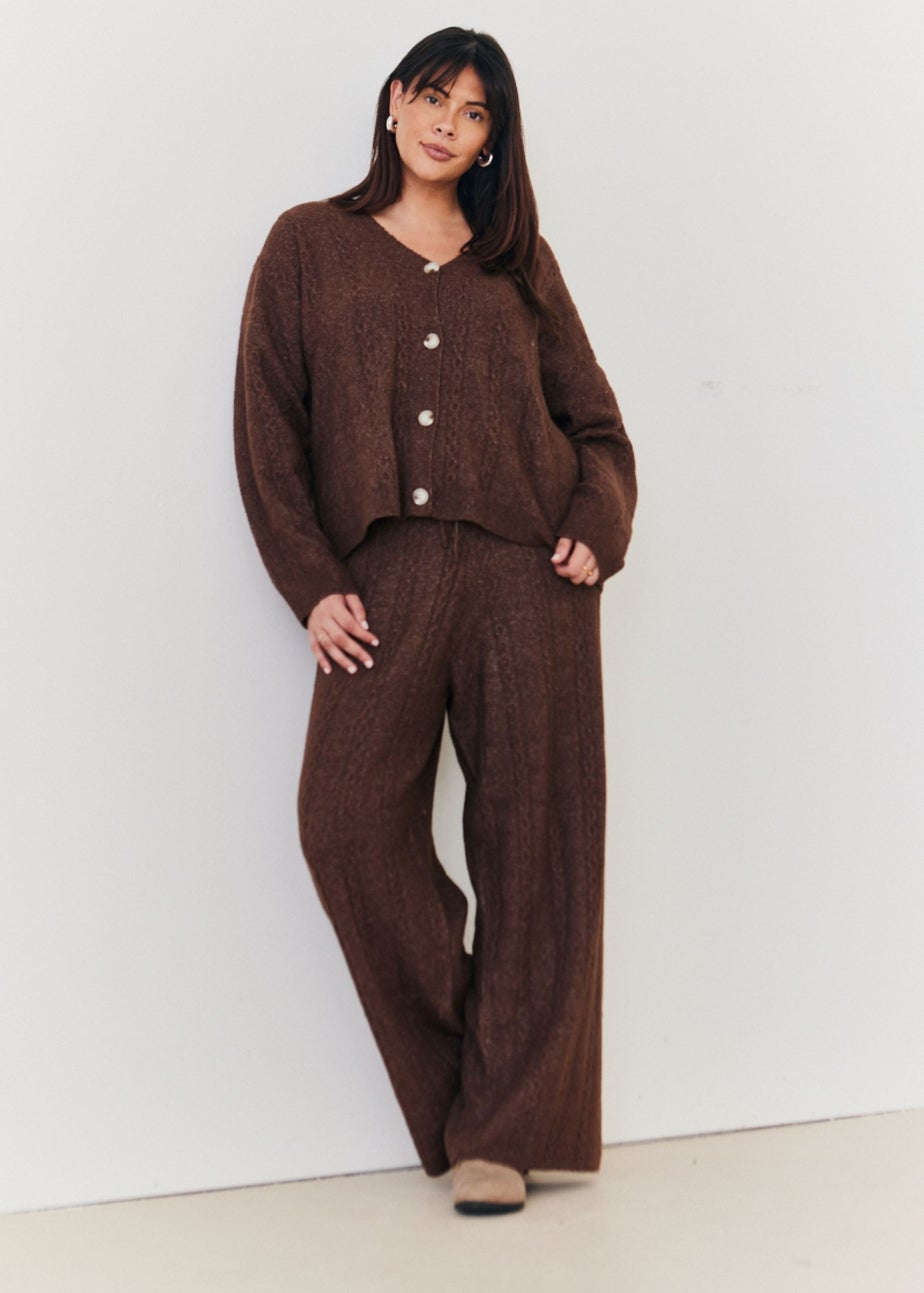 In The Style Chocolate Wide Leg Cable Knit Trousers