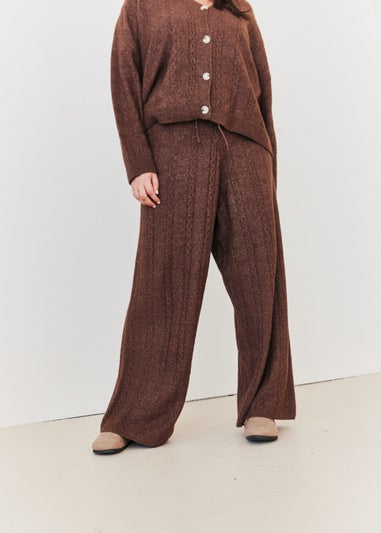 In The Style Chocolate Wide Leg Cable Knit Trousers