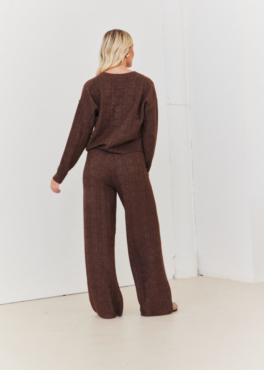 In The Style Chocolate Wide Leg Cable Knit Trousers