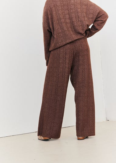 In The Style Chocolate Wide Leg Cable Knit Trousers